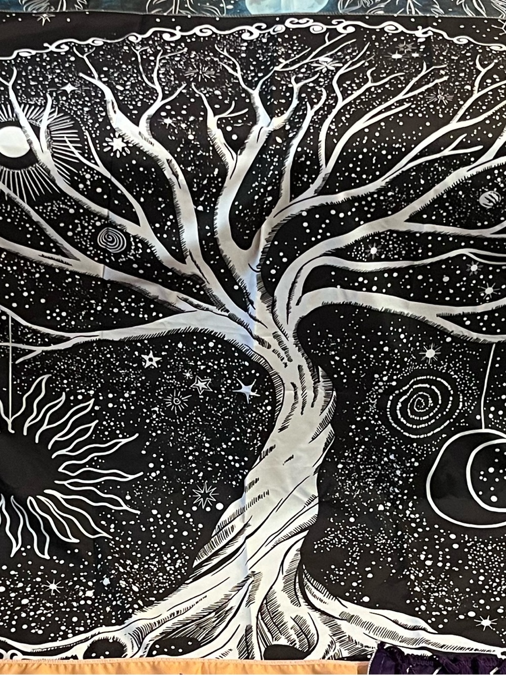 Celestial Tree Of Life Tapestry Large Black And White Wall Hanging Boho Decor